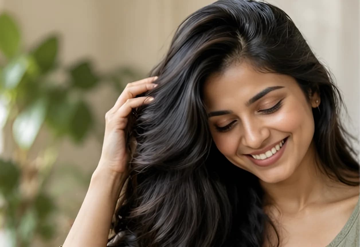 Woman running her hand through her hair